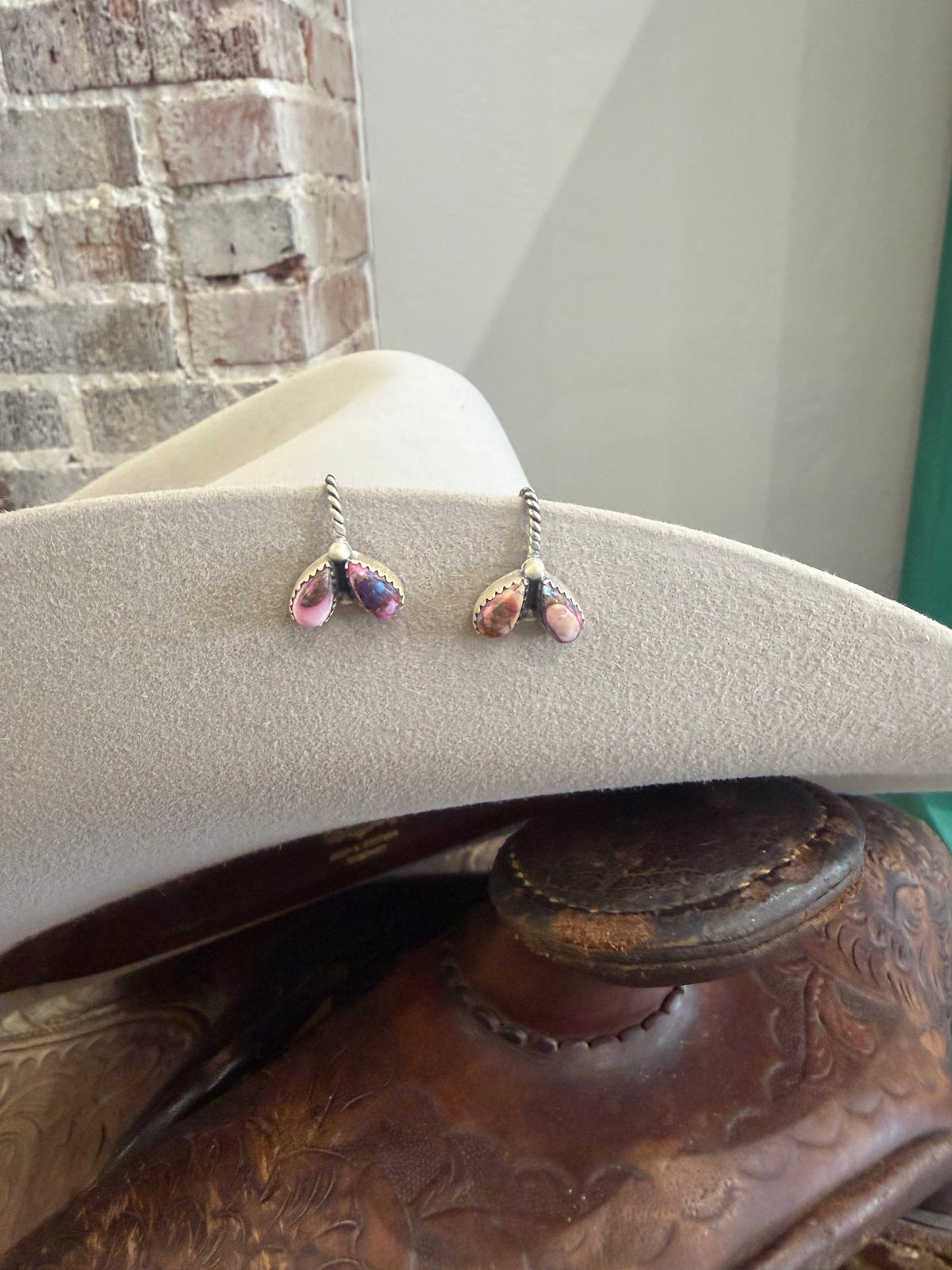Sterling Silver & Stone Brim Clips