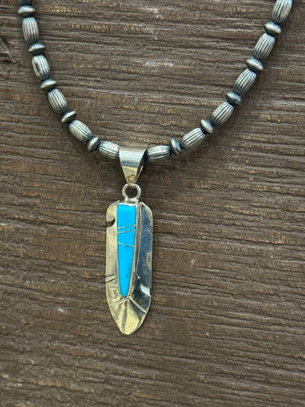 SS Navajo Handmade Kingman Turquoise Pendant