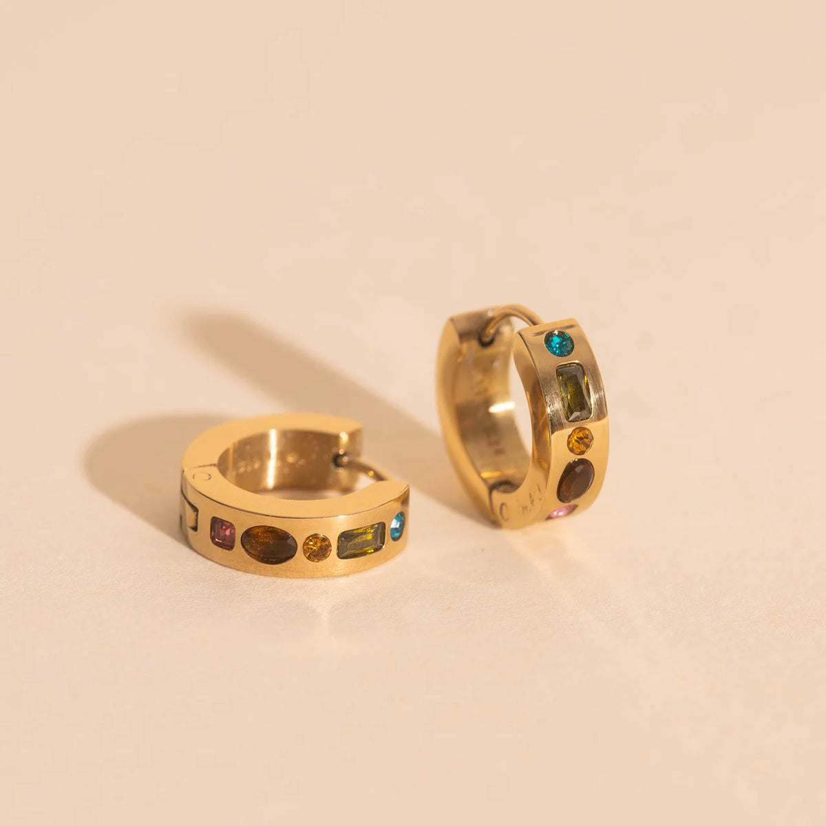 Gemstone Chunky Huggie Hoop Earrings