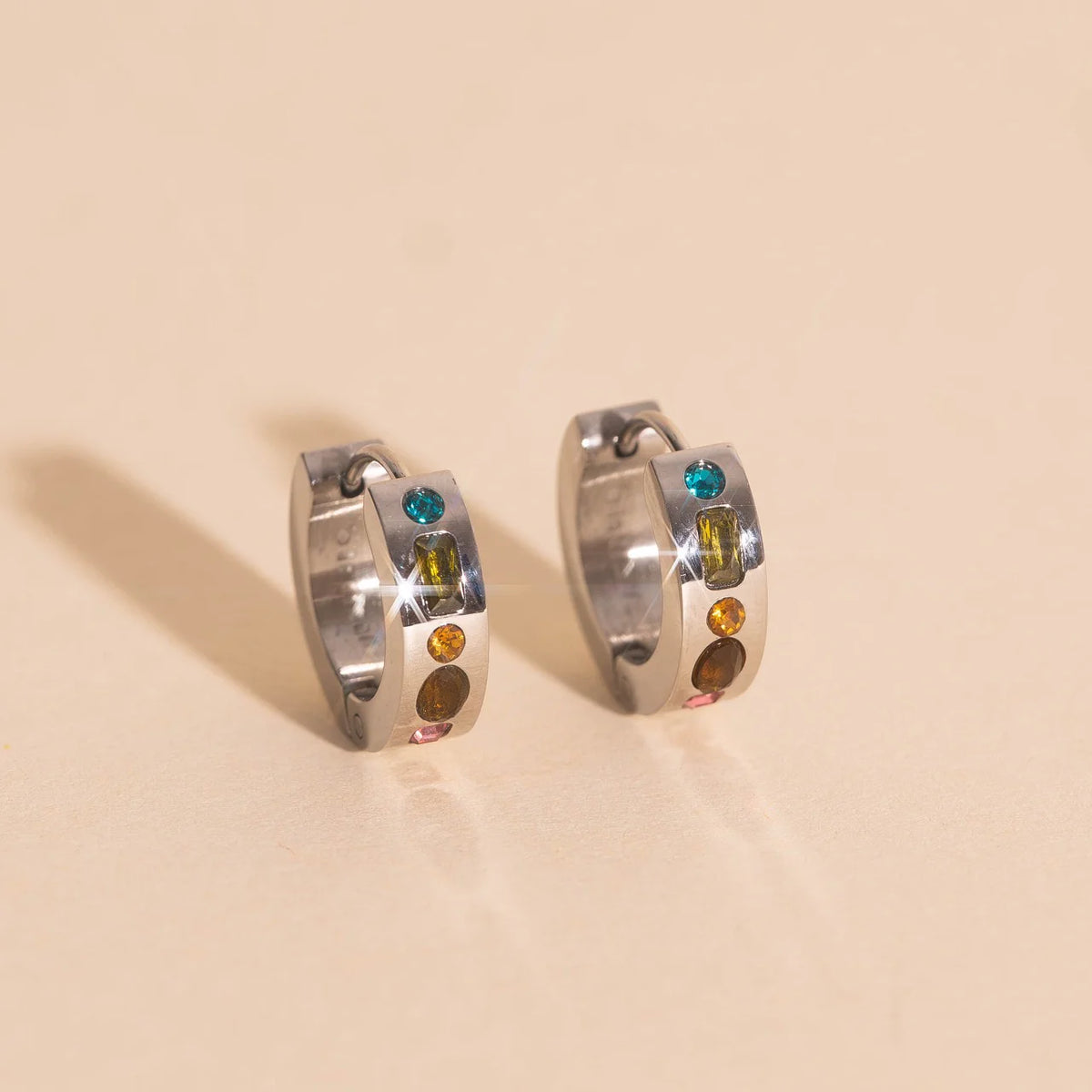 Gemstone Chunky Huggie Hoop Earrings